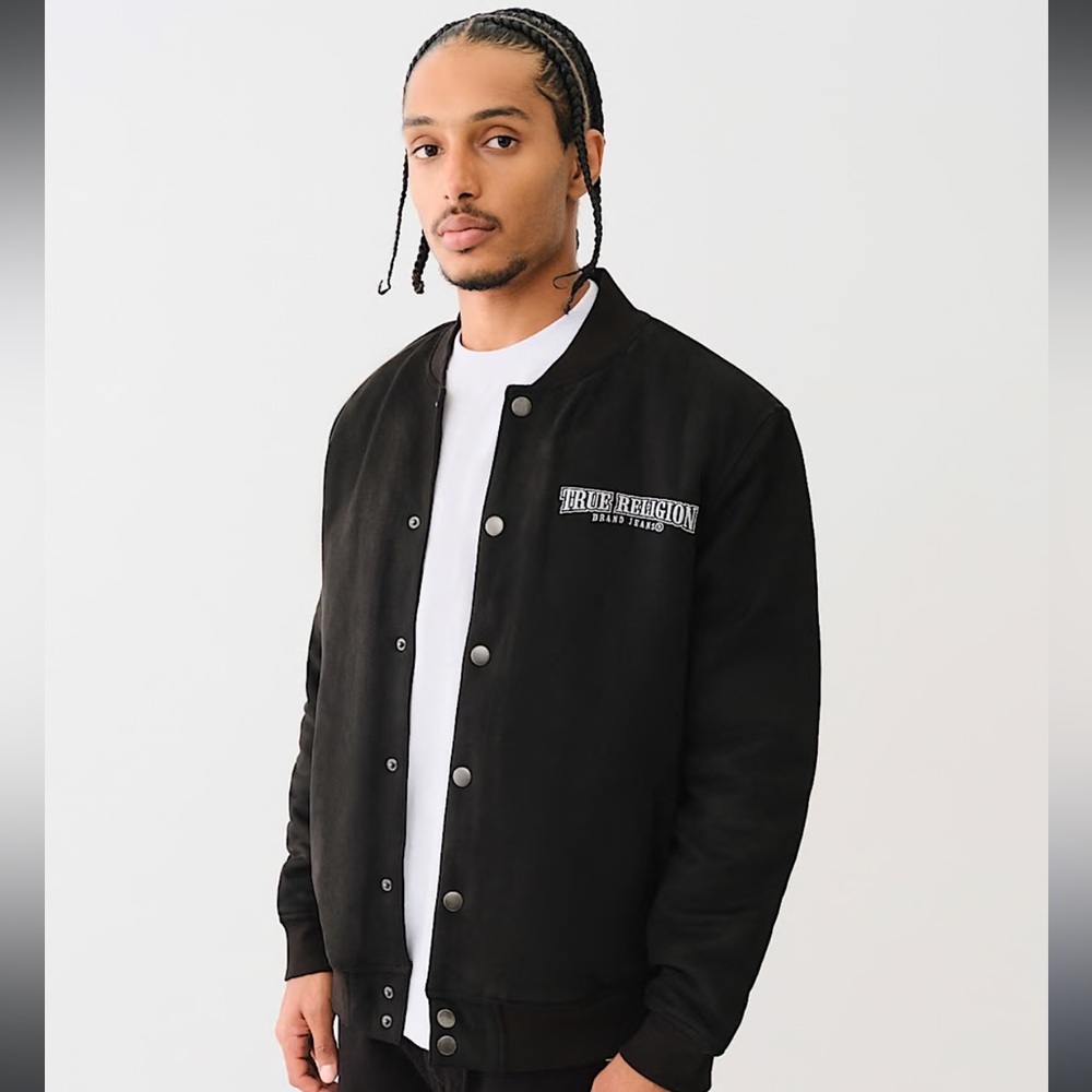 True Religion men’s NWOT suede black bomber jacket.  Size small